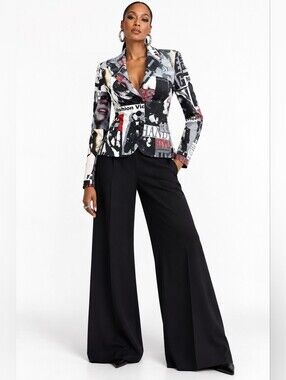 Y2K Rinascimento Newspaper Print Graphic Blazer M